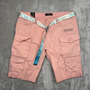 Cult of Individuality Rocker Cargo Shorts Pink Mens 40 With Belt